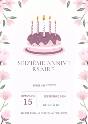 Invitation d'anniversaire élégante en rose