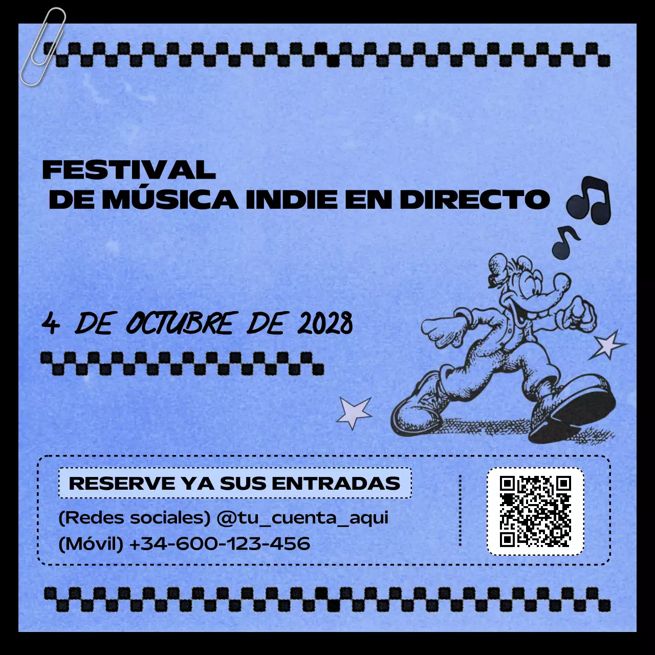 anuncio vintage azul de un festival de música indie