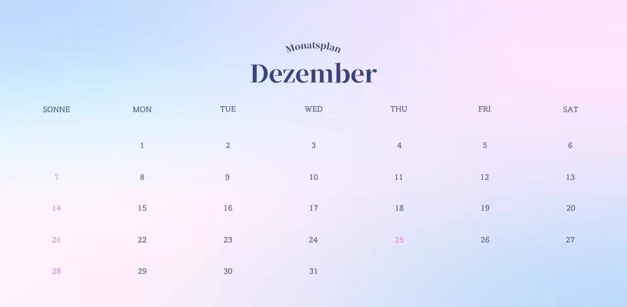 Minimalistischer Kalender mit Farbverlauf