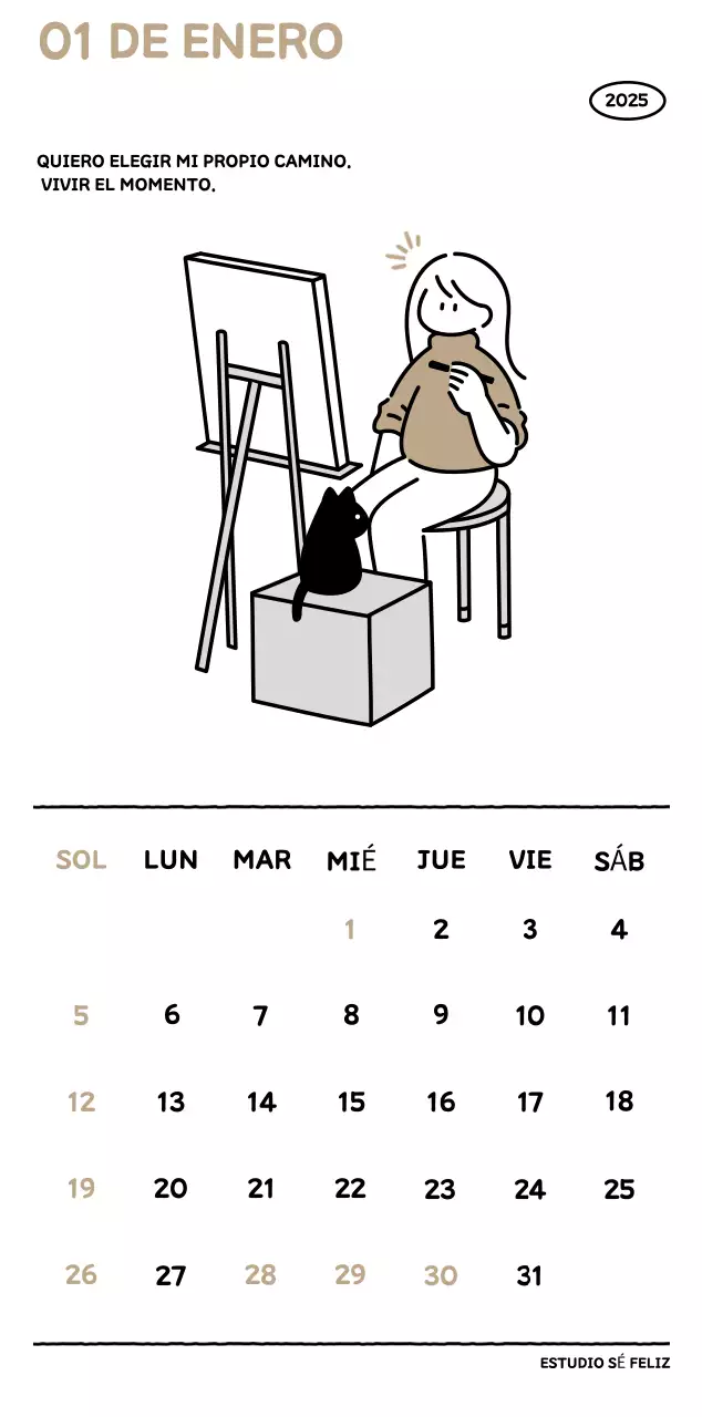 Calendario ilustrado con un bonito estilo de líneas