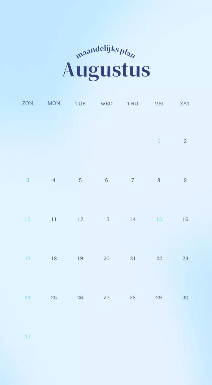 Minimalistische kalender met kleurverloop