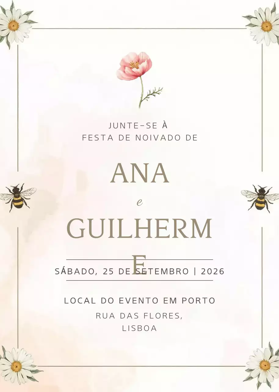 Convite de noivado bege e elegante