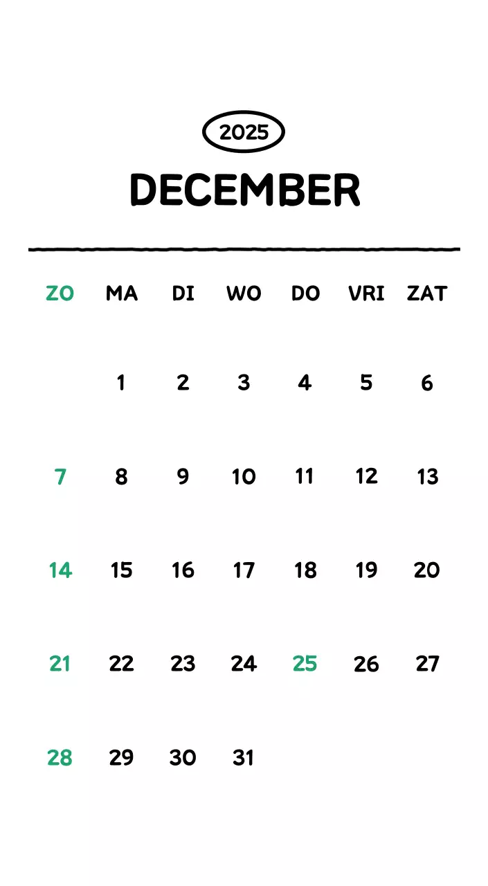 Geïllustreerde kalender met een mooie lijnstijl