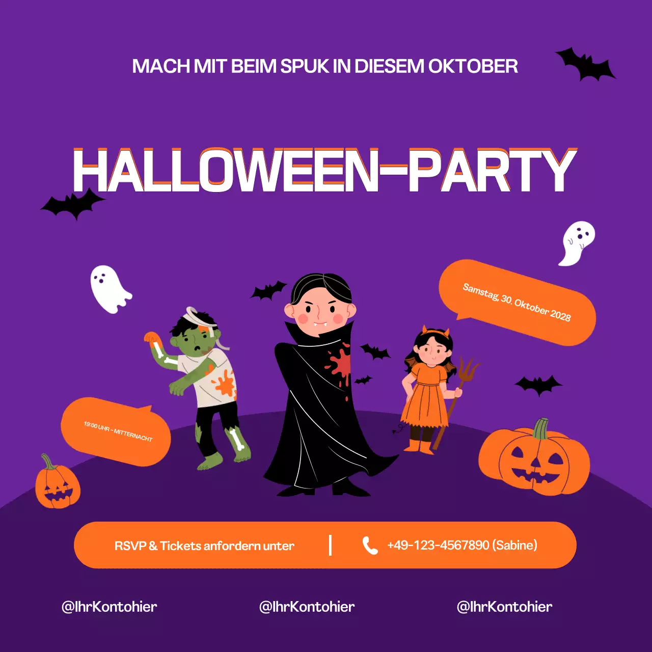 lila halloween party einladung social media quadrat