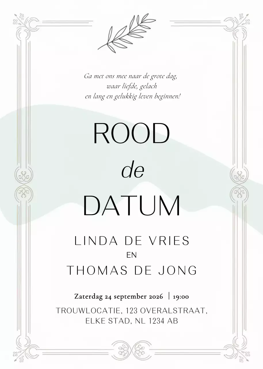 Witte elegante huwelijksuitnodiging