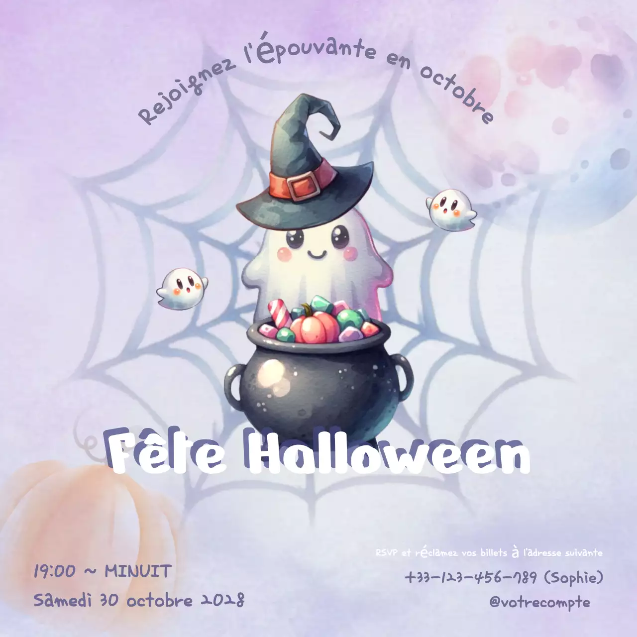 Invitation à la fête d'Halloween : aquarelle ludique et mignonne