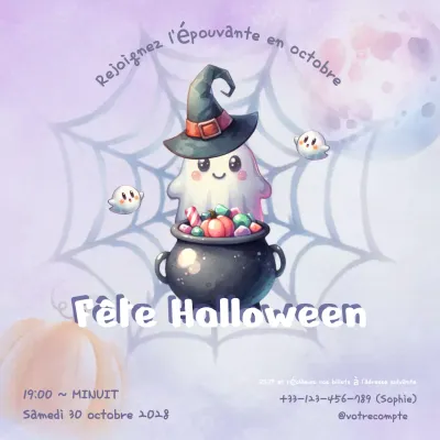 Invitation à la fête d'Halloween : aquarelle ludique et mignonne