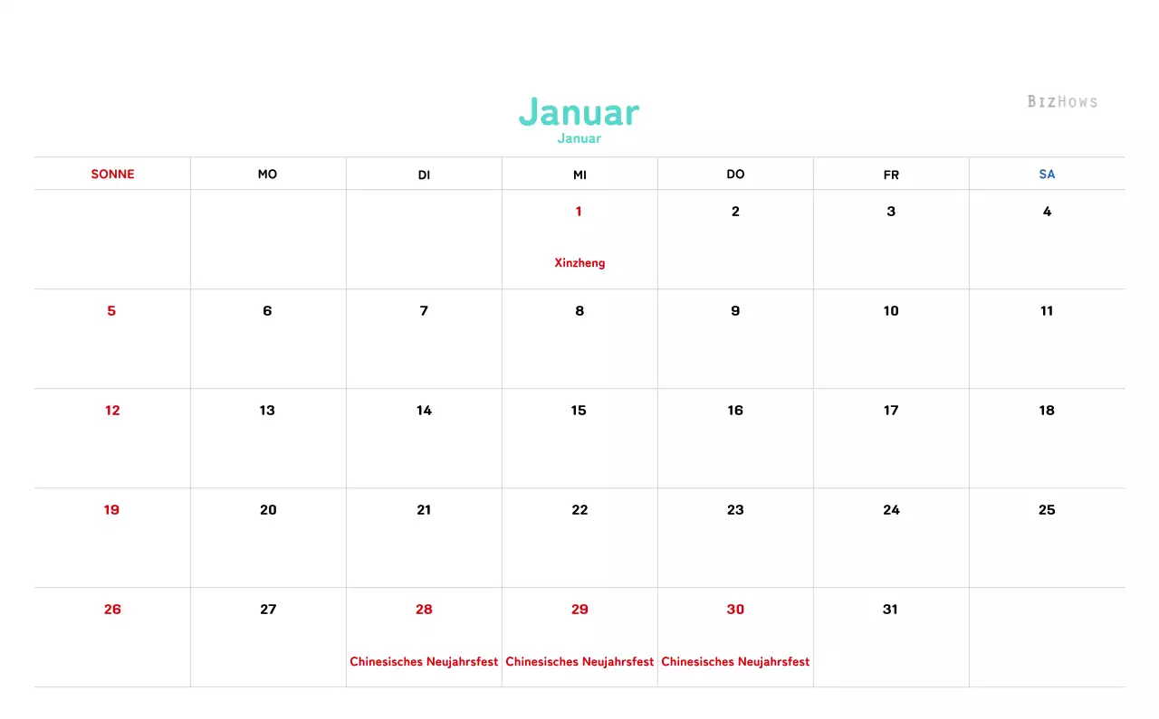 Neujahrskalender mit warmen Illustrationen