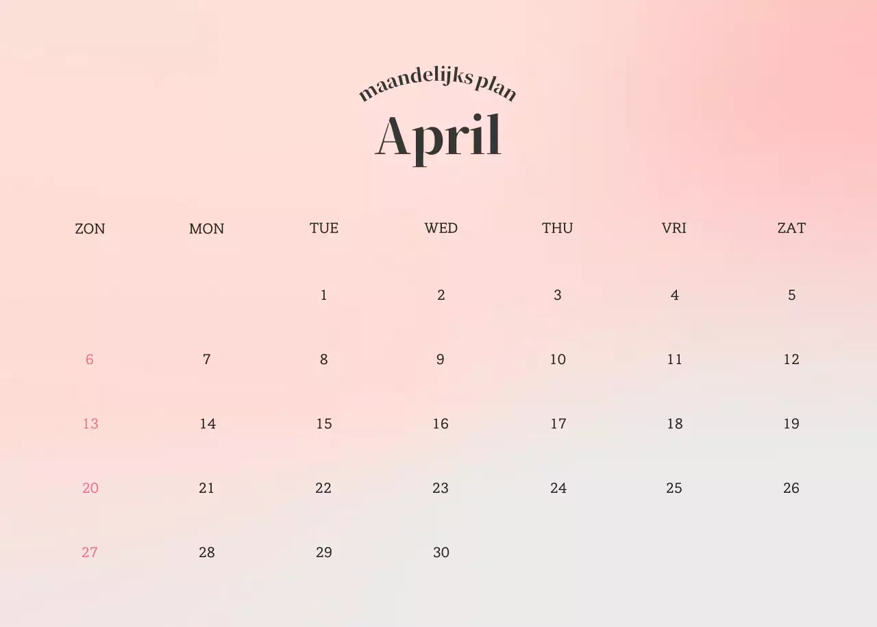 Minimalistische kalender met kleurverloop