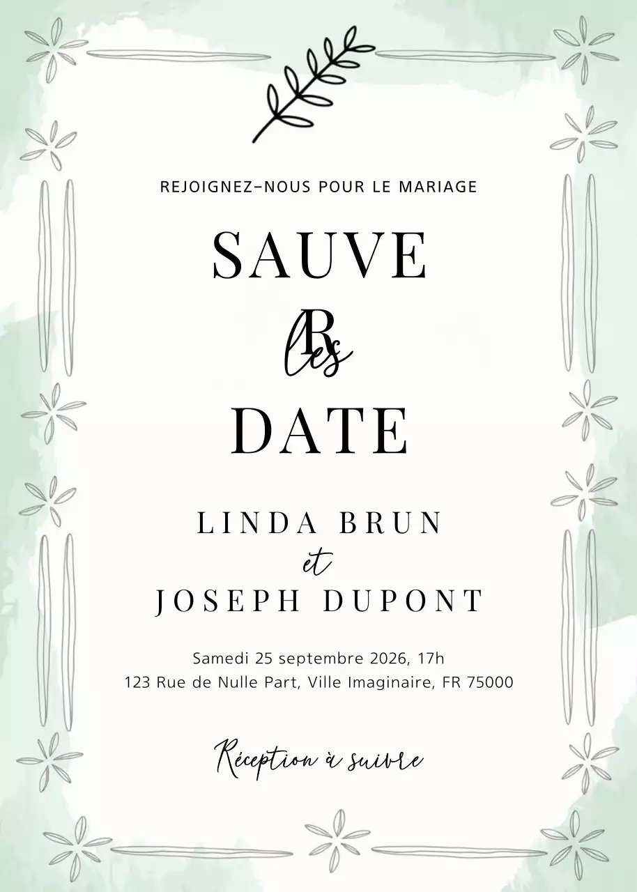 invitation de mariage élégante à la menthe