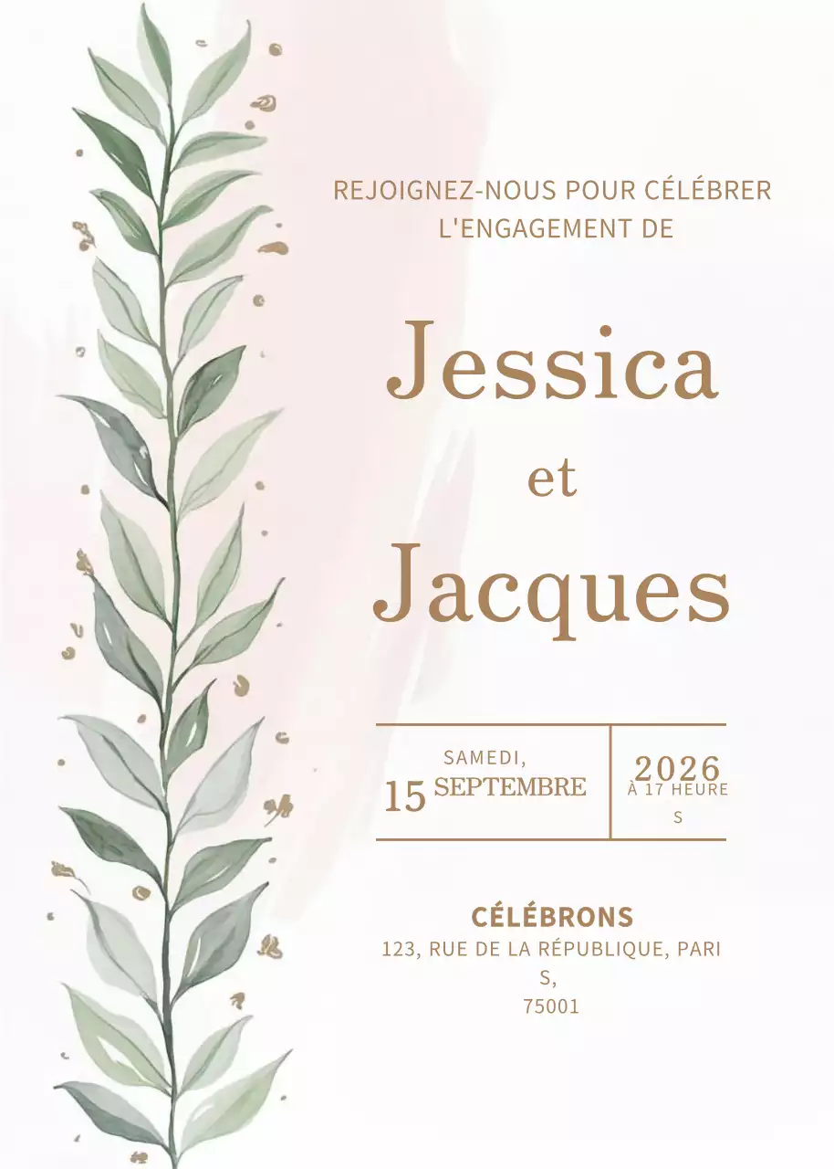 Invitation de fiançailles beige et élégante