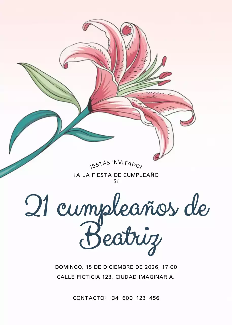 Invitación de cumpleaños floral rosa