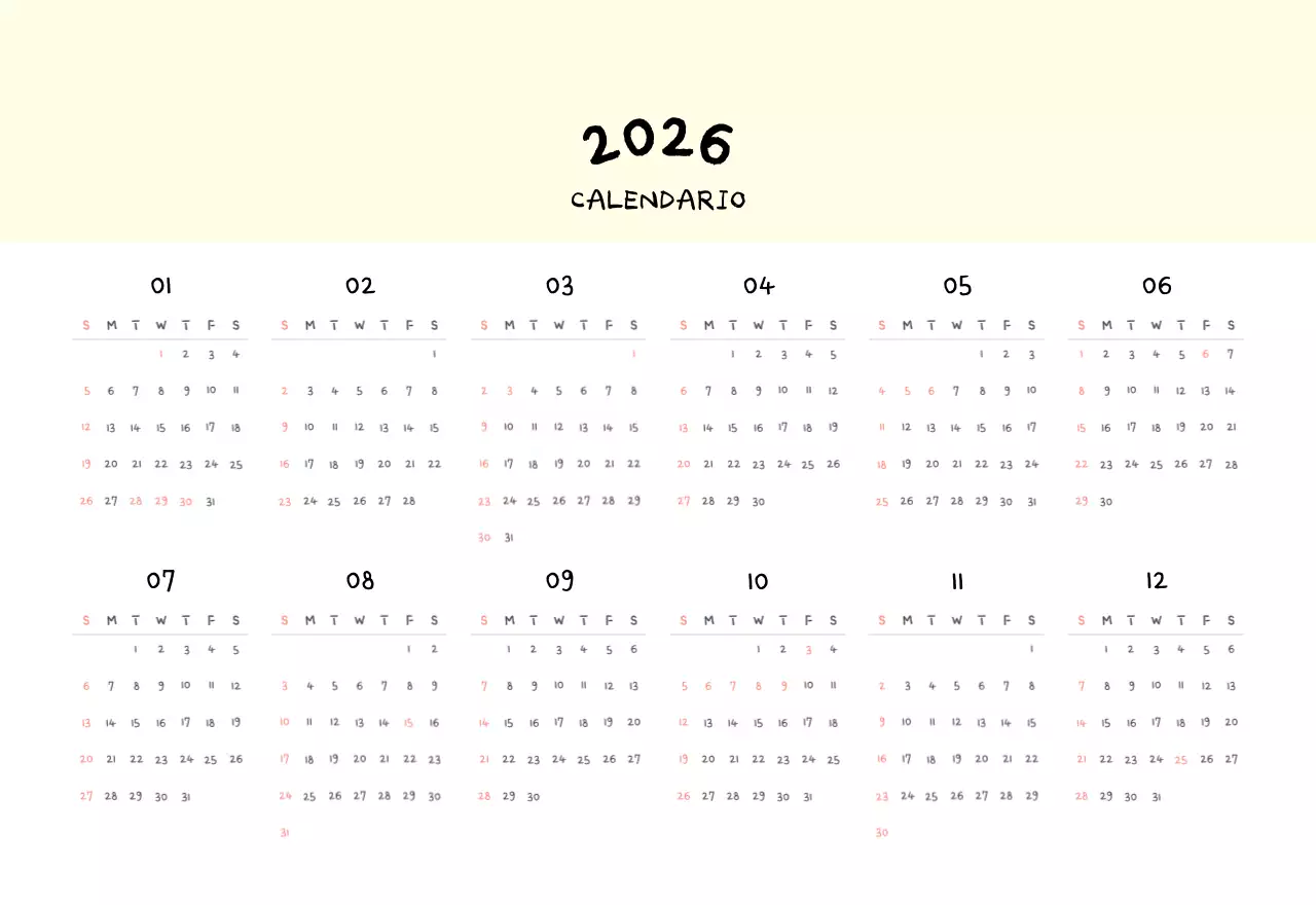 Calendario diario en marfil