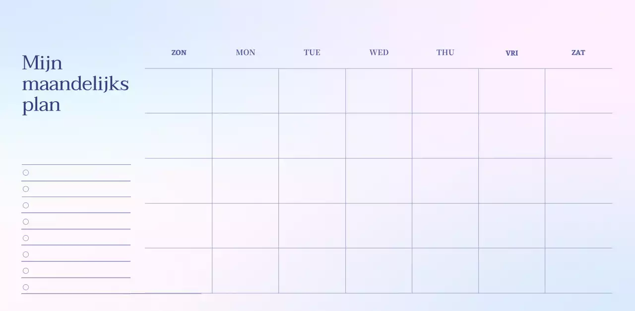 Minimalistische kalender met kleurverloop