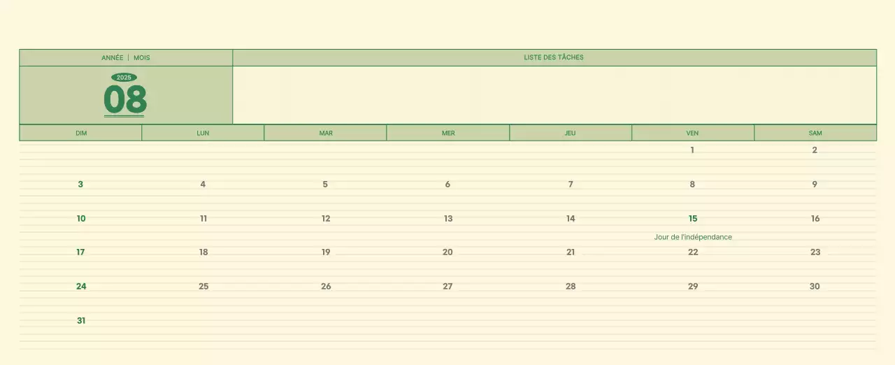Calendrier mural SAT D-Day concept notepad en vert et jaune clair