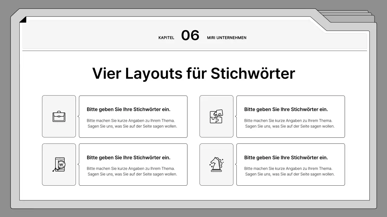 Schwarzer und weißer, sauber gerahmter Vorschlag in einem Aktenordner