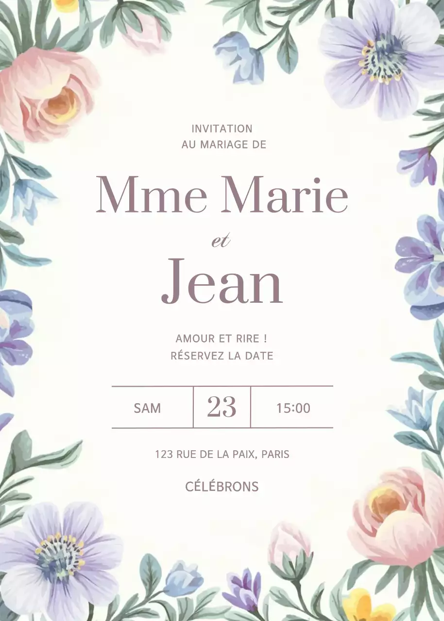 Invitation de mariage à fleurs blanches