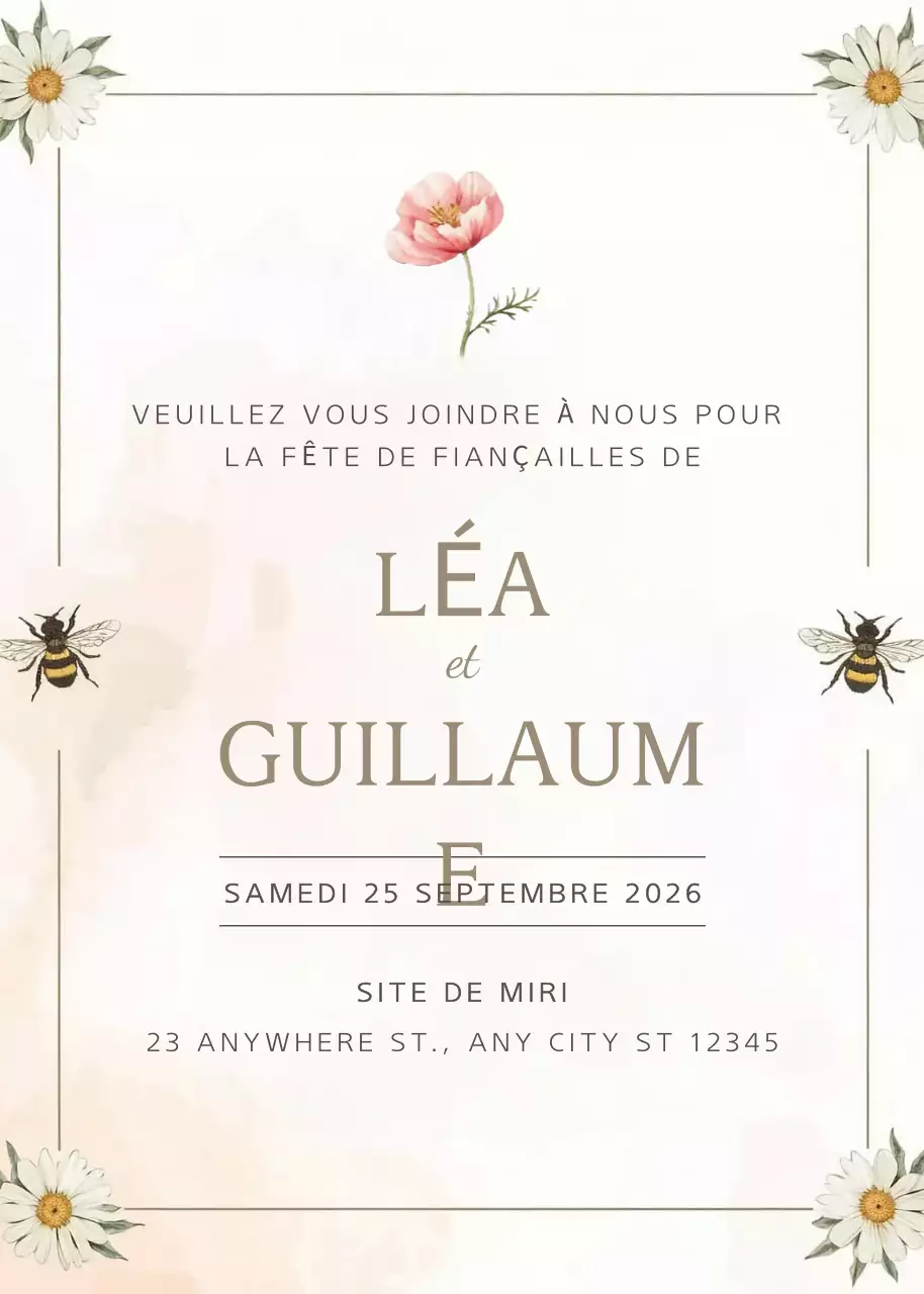 Invitation de fiançailles beige et élégante