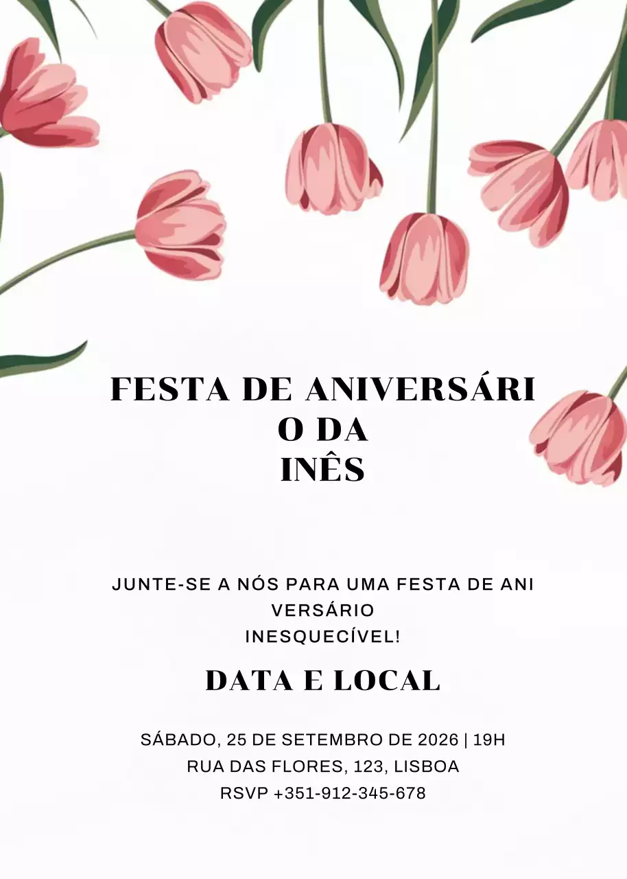 convite de aniversário floral cor-de-rosa
