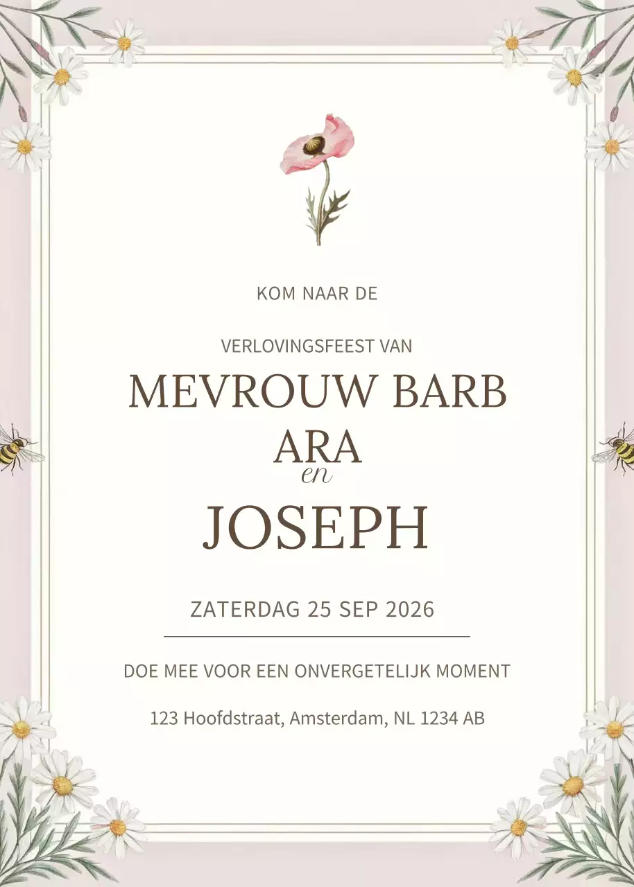 Roze elegante verlovingsuitnodiging