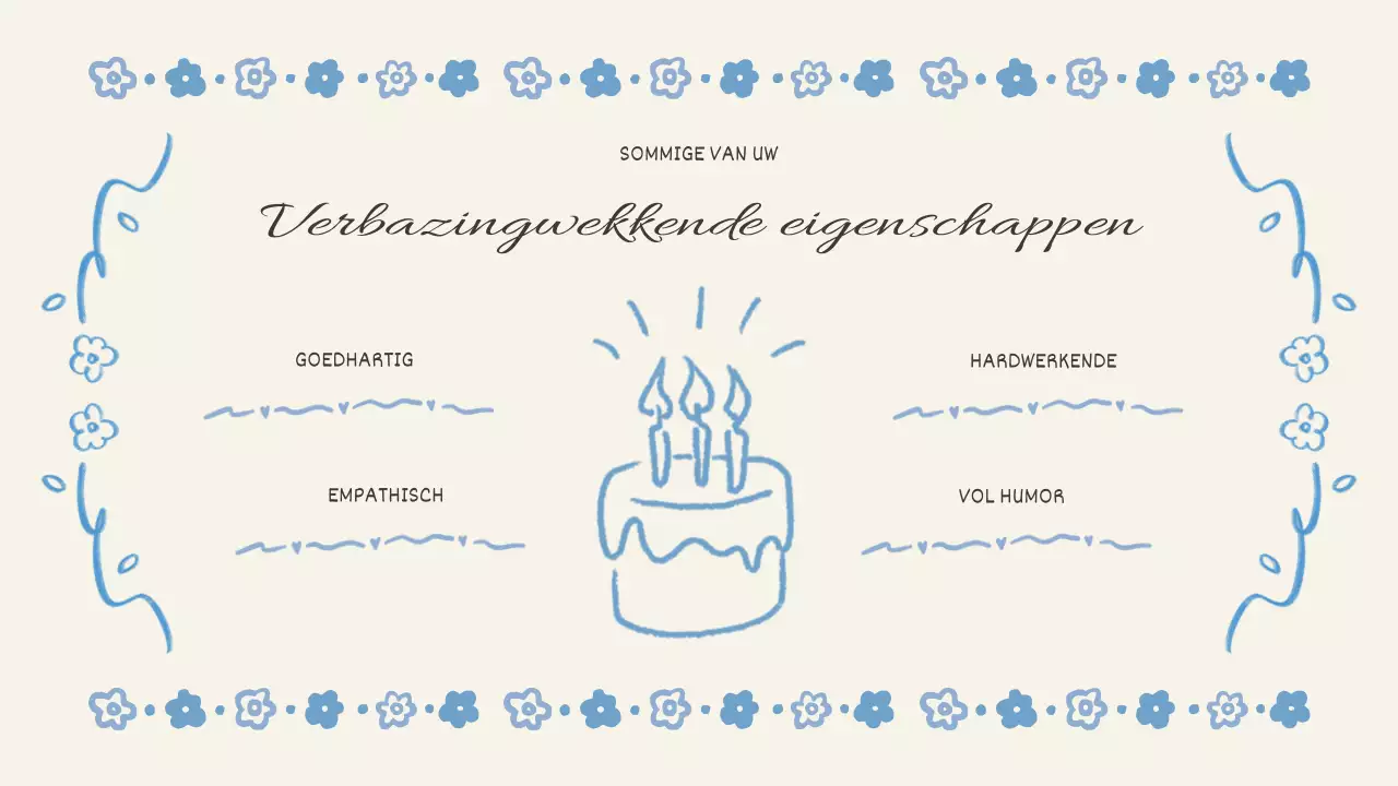 verjaardagsevenement met blauwe bloemen