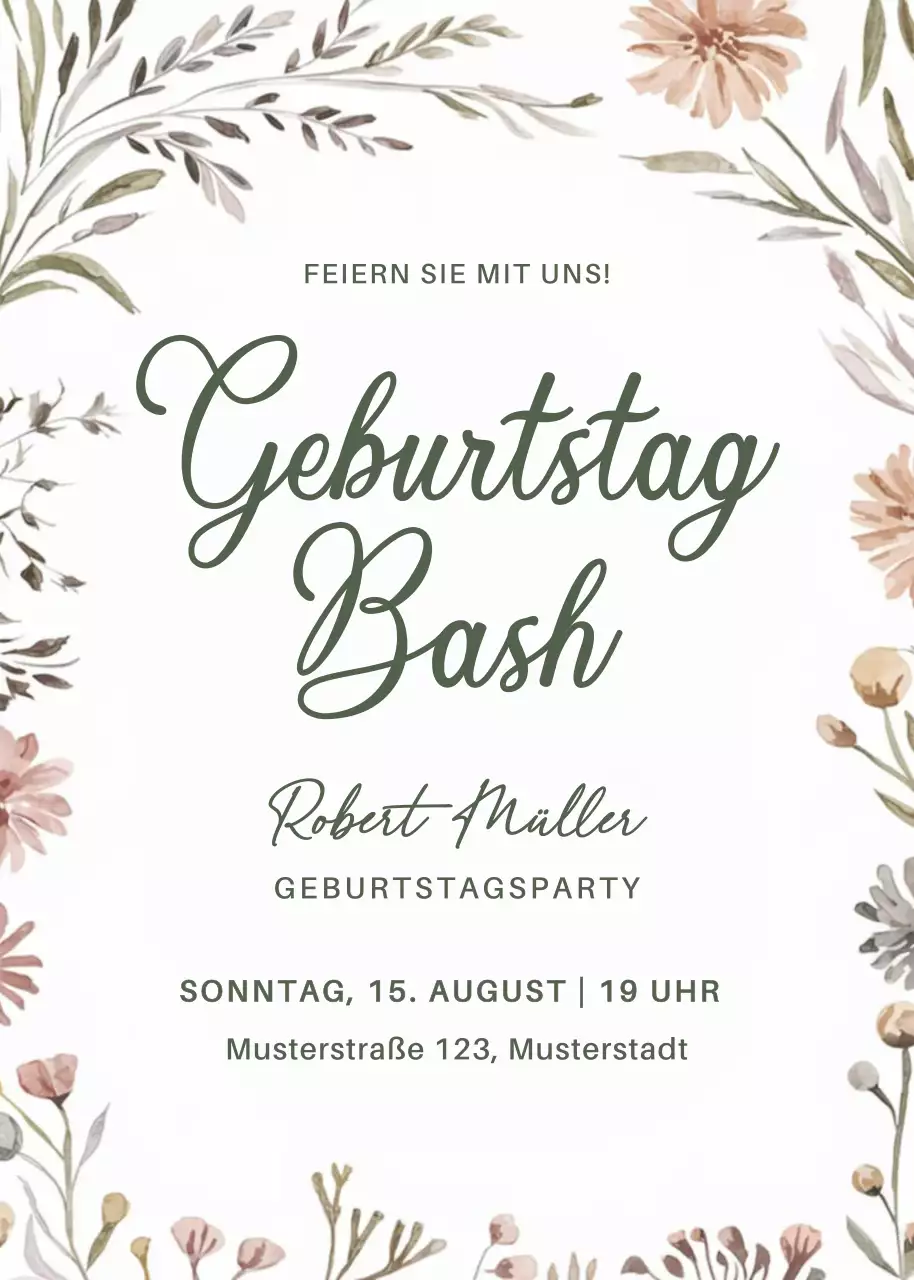 Beige Botanical Geburtstagseinladung