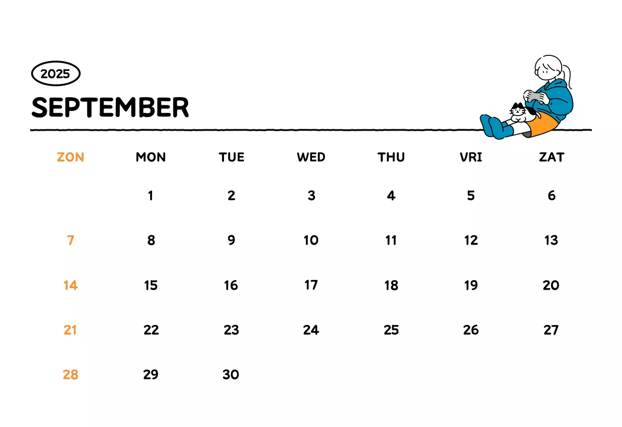 Geïllustreerde kalender met een mooie lijnstijl