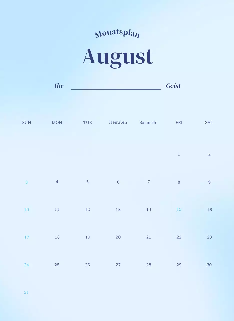 Minimalistischer Kalender mit Farbverlauf