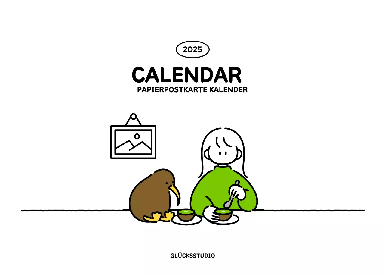 Illustrierter Kalender mit schönem Linienstil