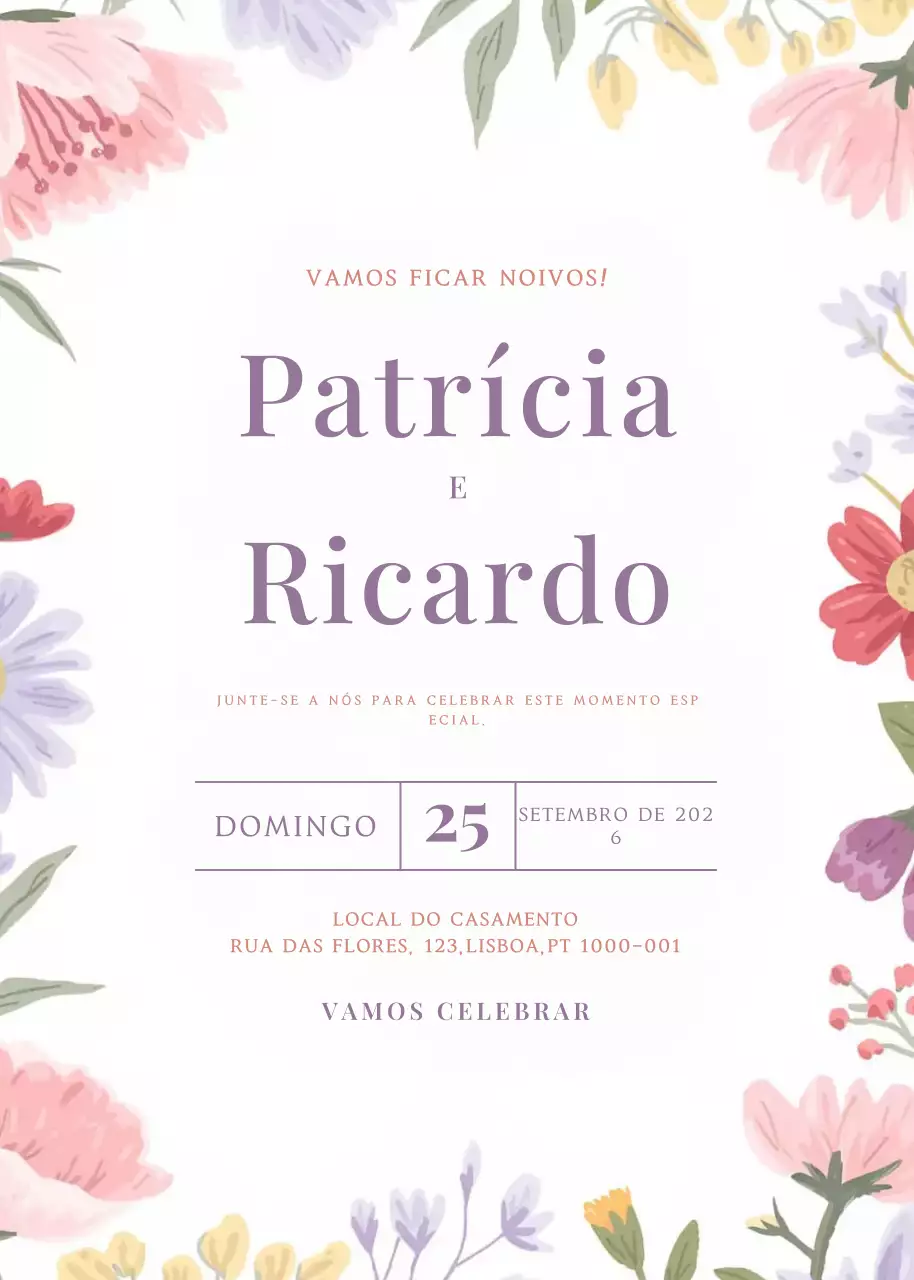 convite de noivado floral cor-de-rosa