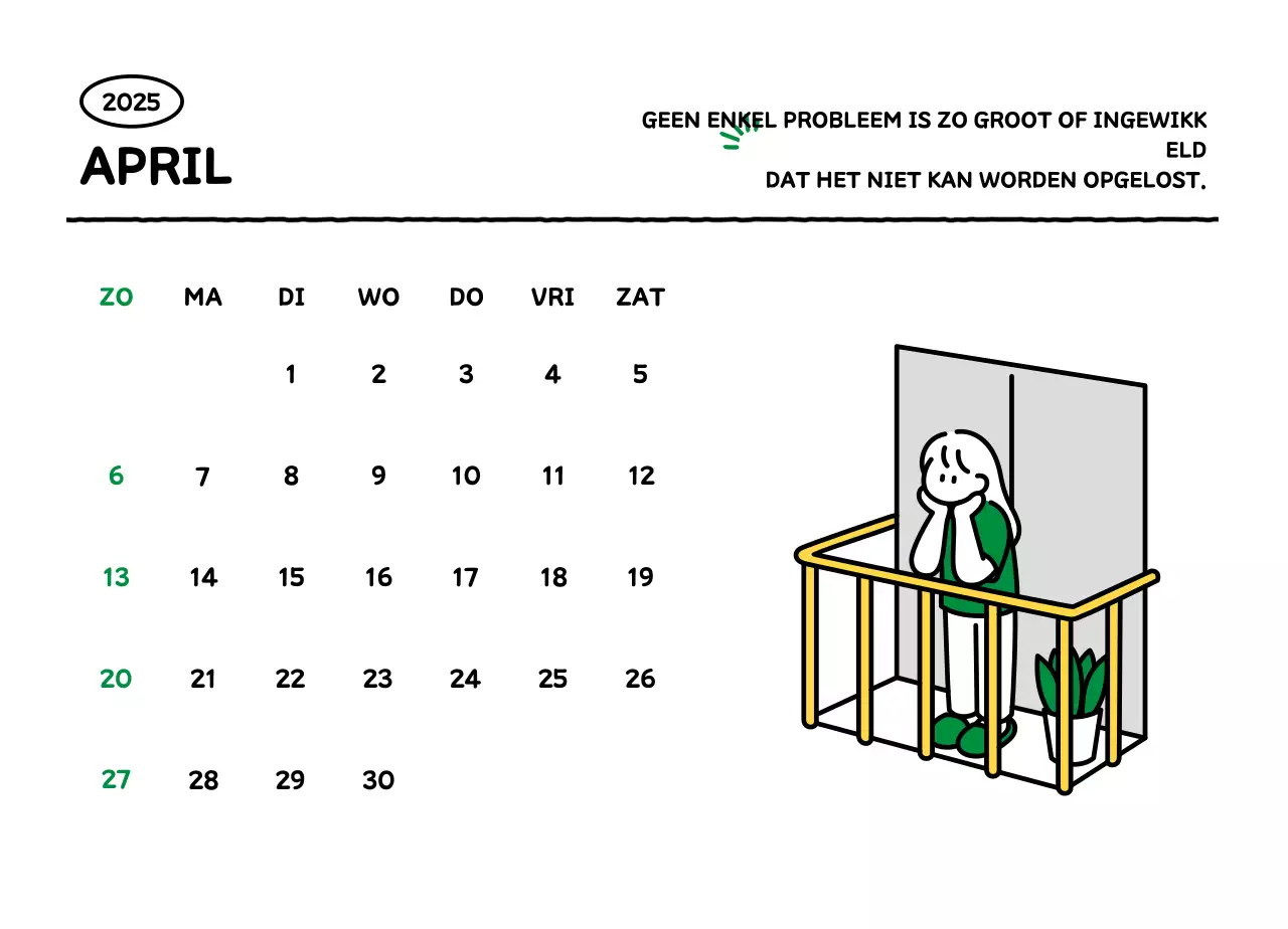 Geïllustreerde kalender met een mooie lijnstijl