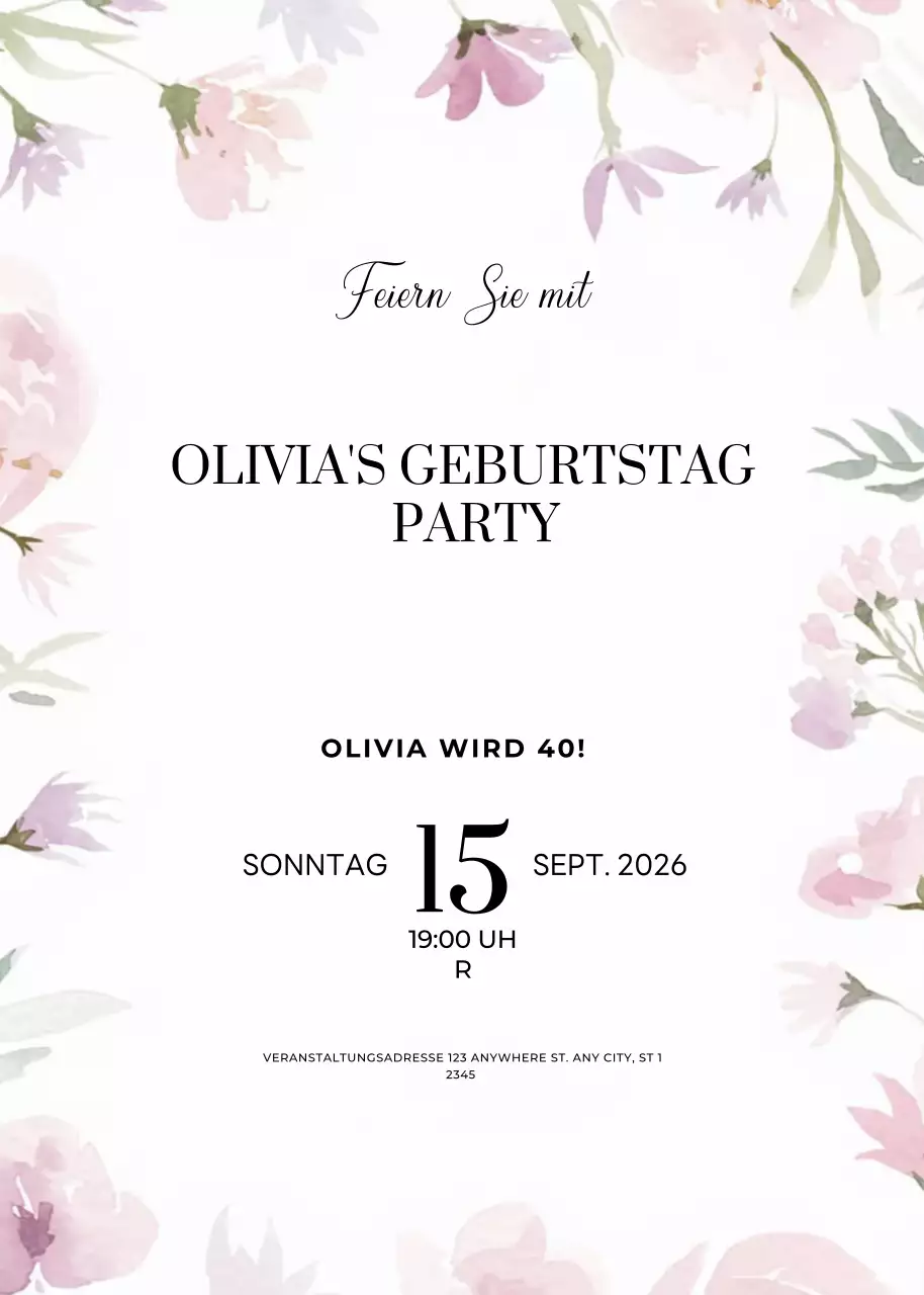 rosa geblümte Geburtstagseinladung