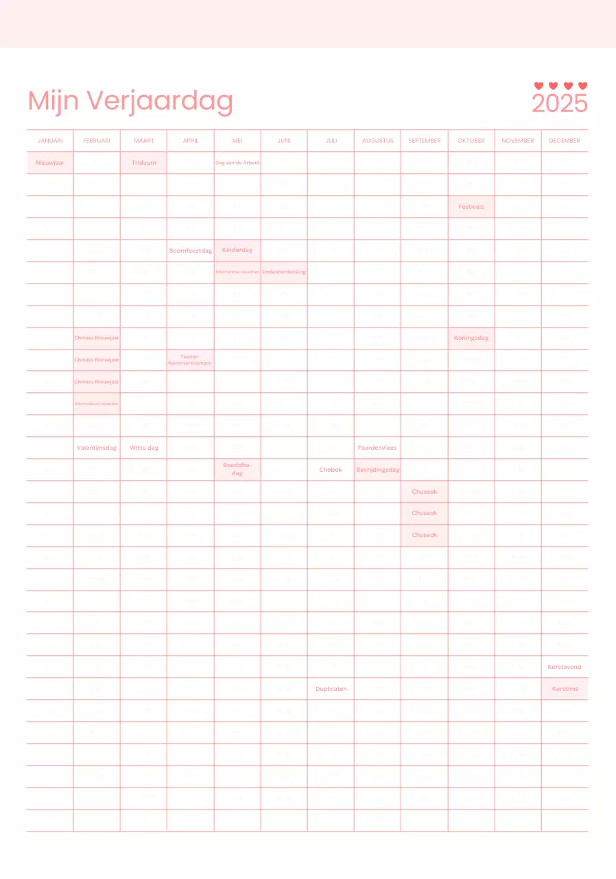 Pink Baby Verjaardagskalender voor 365 dagen
