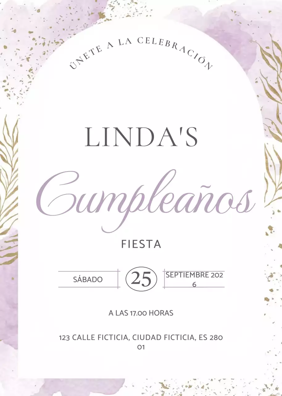 Elegante invitación de cumpleaños morada