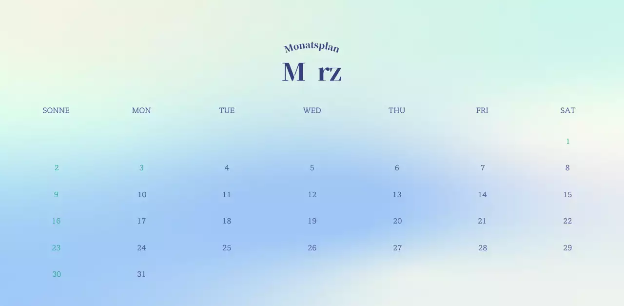 Minimalistischer Kalender mit Farbverlauf