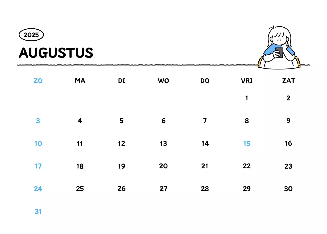 Geïllustreerde kalender met een mooie lijnstijl