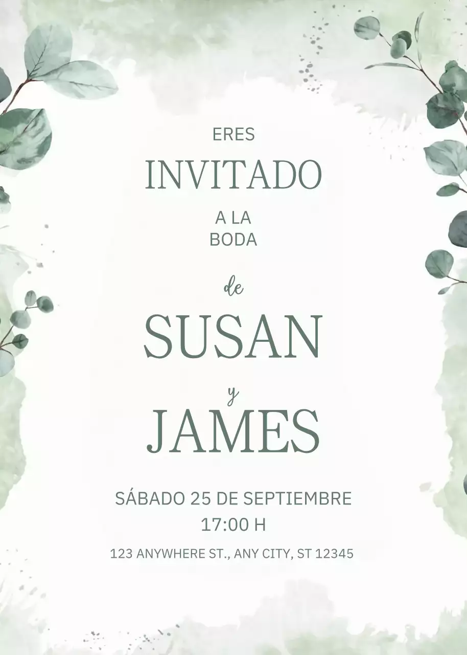 Elegante invitación de boda verde