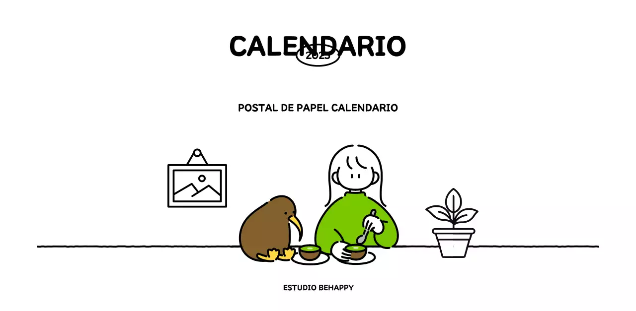 Calendario ilustrado con un bonito estilo de líneas