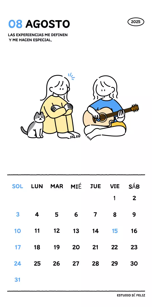 Calendario ilustrado con un bonito estilo de líneas