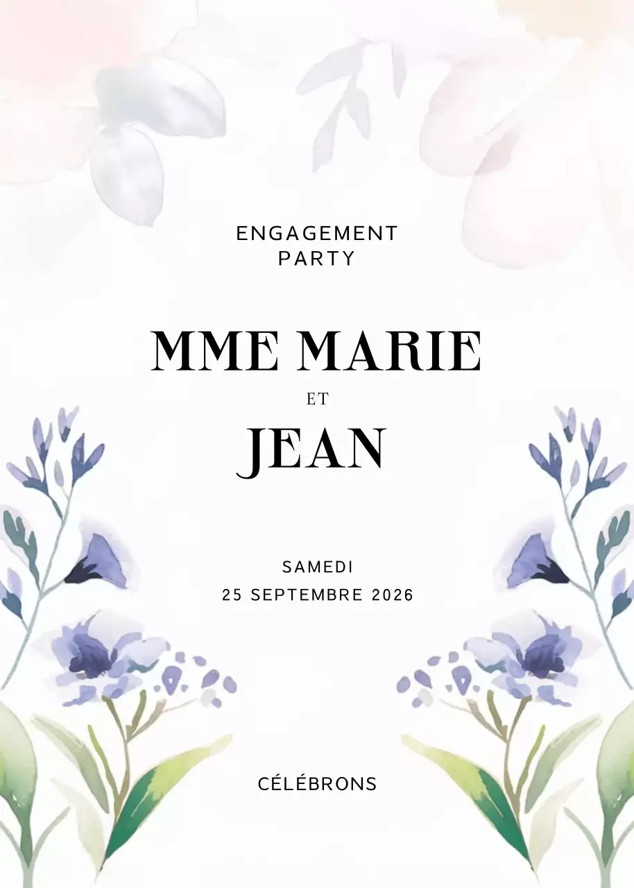 Invitation de fiançailles élégante et blanche