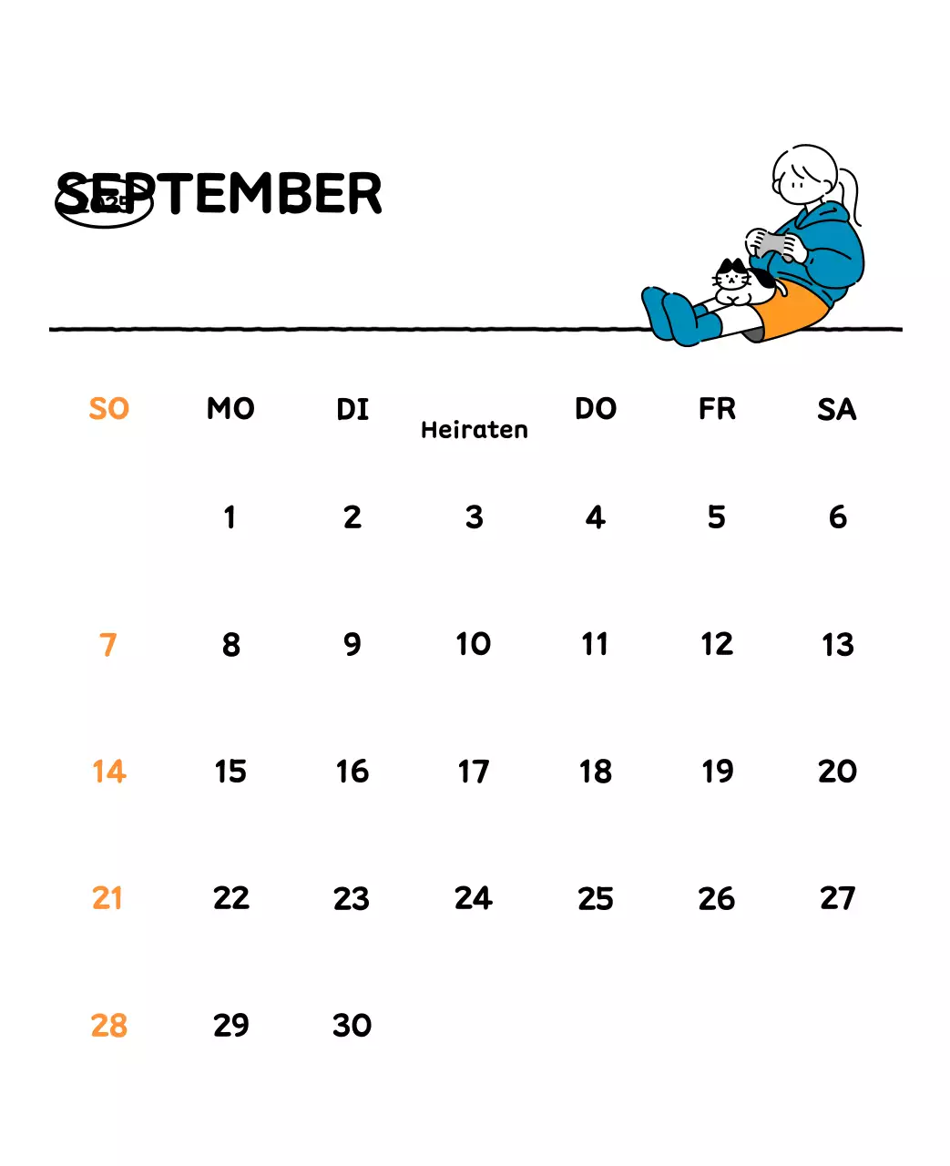 Illustrierter Kalender mit schönem Linienstil