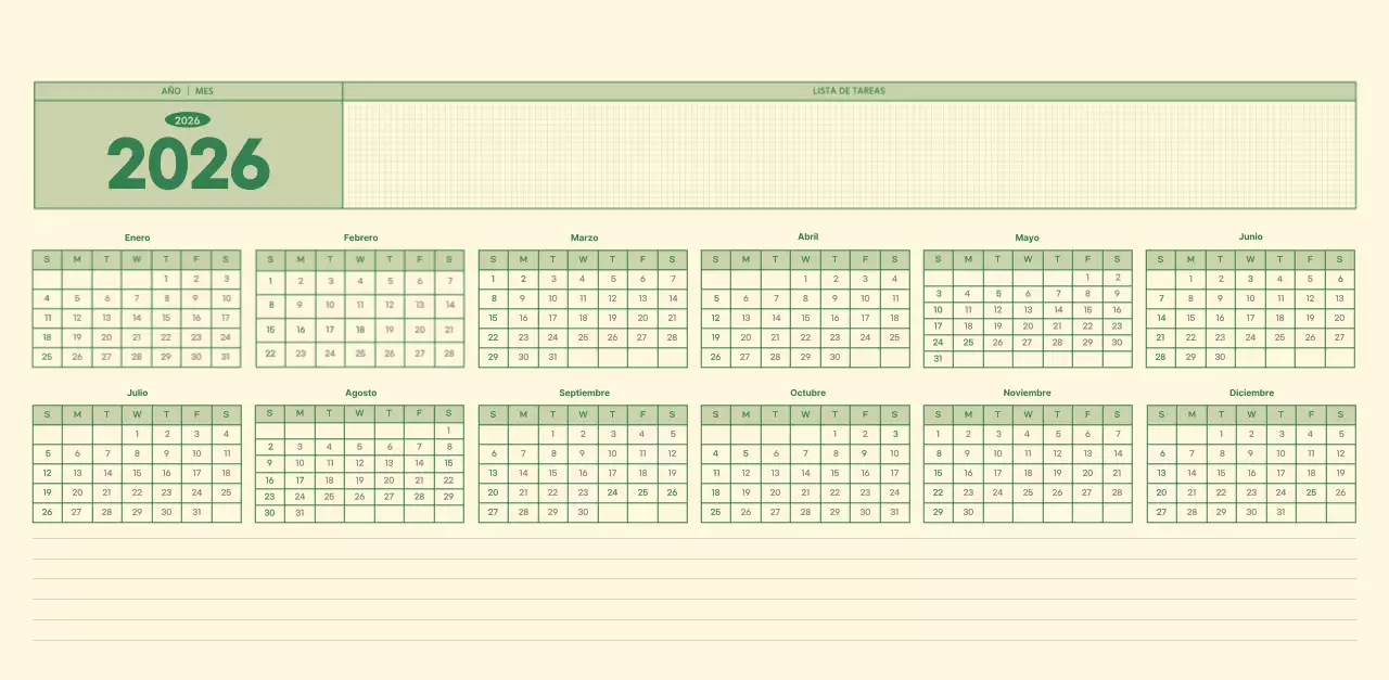 SAT Calendario de pared con concepto de bloc de notas del Día D en verde y amarillo claro