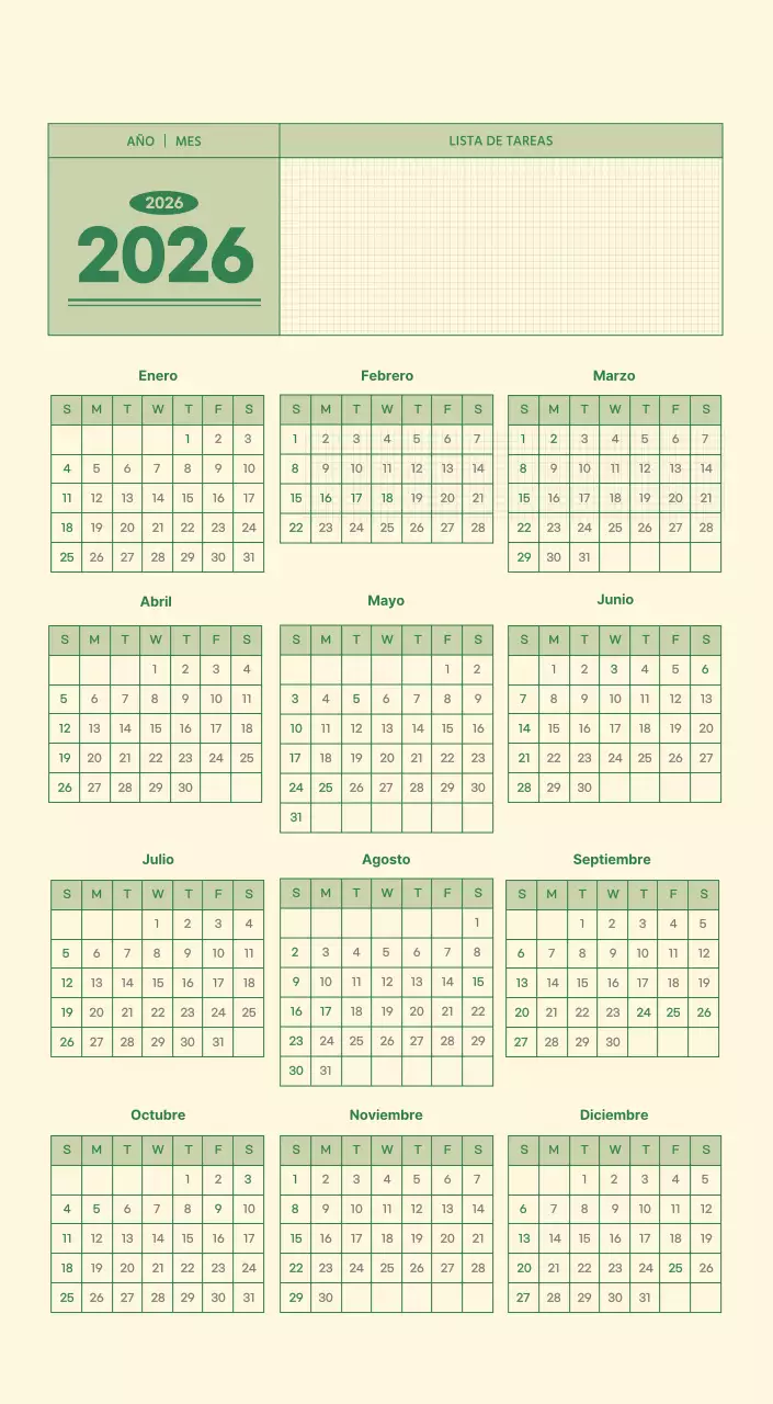 SAT Calendario de pared con concepto de bloc de notas del Día D en verde y amarillo claro