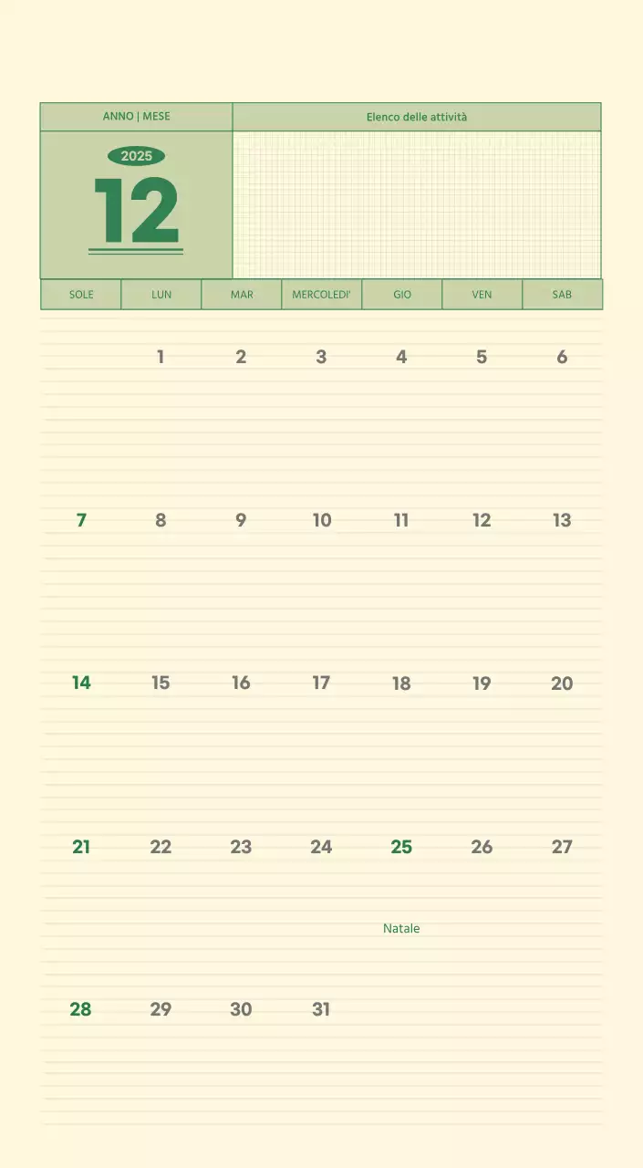 Calendario da parete SAT D-Day concept in verde e giallo chiaro