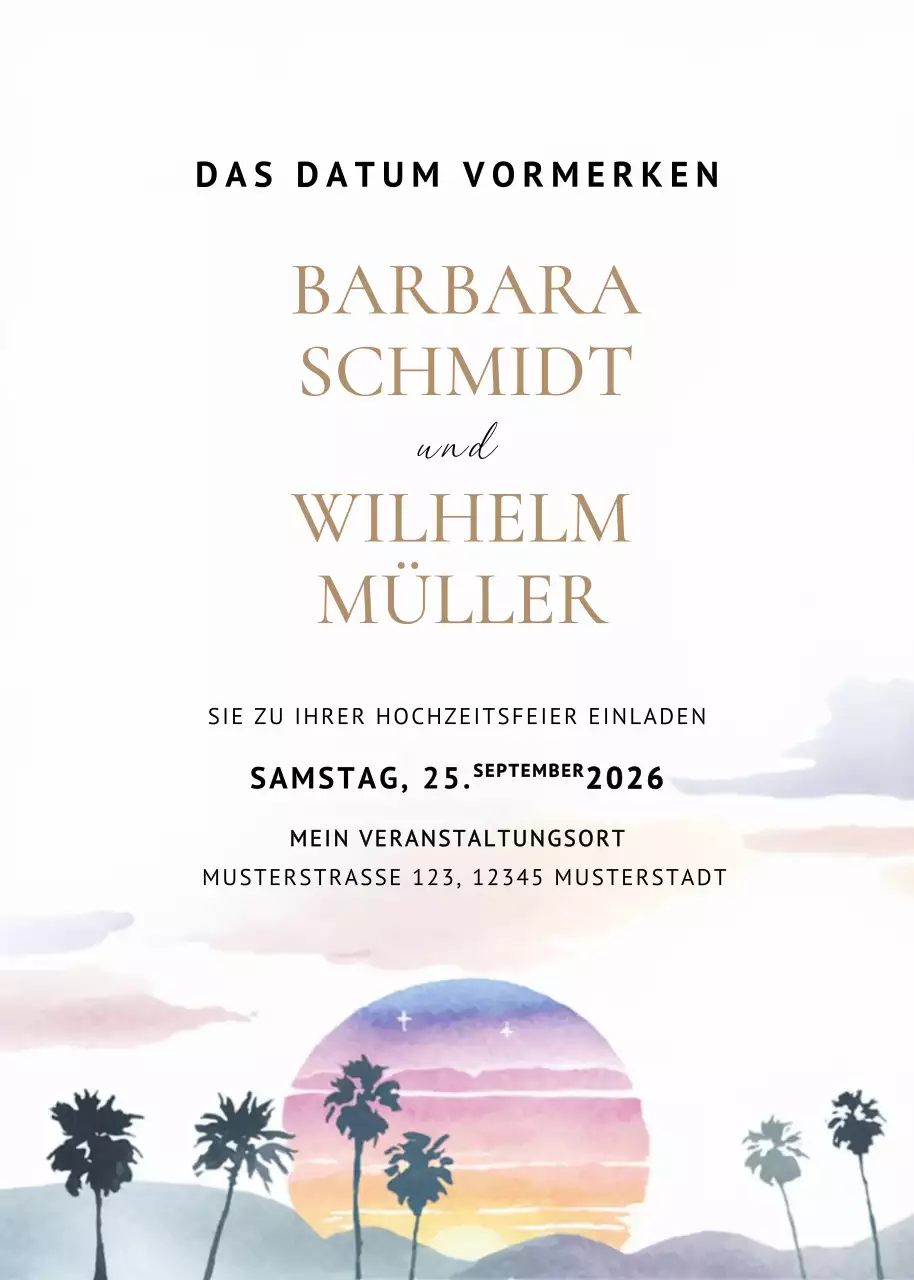 Beige Elegante Hochzeitseinladung