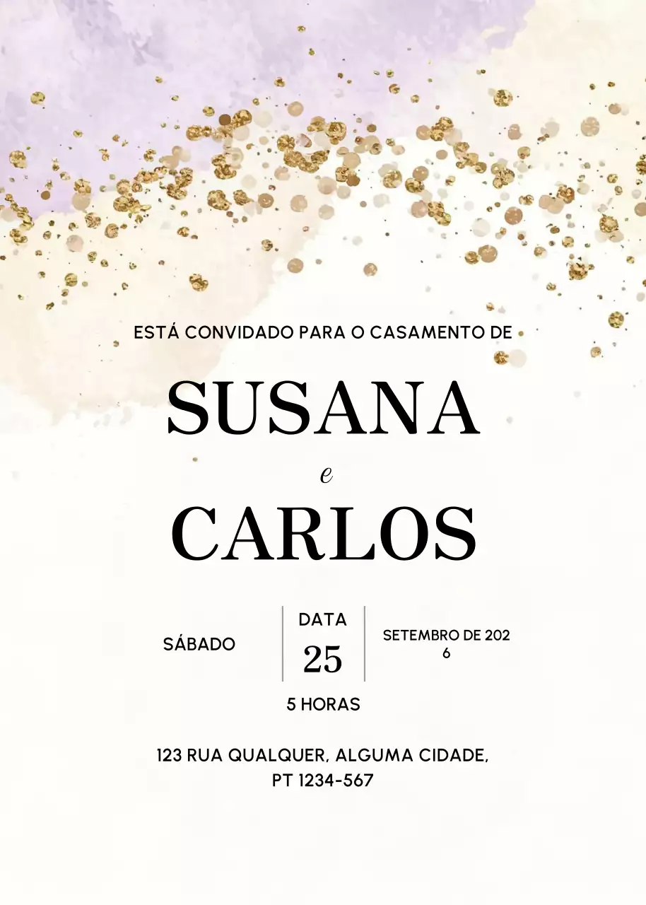 Convite de casamento elegante dourado