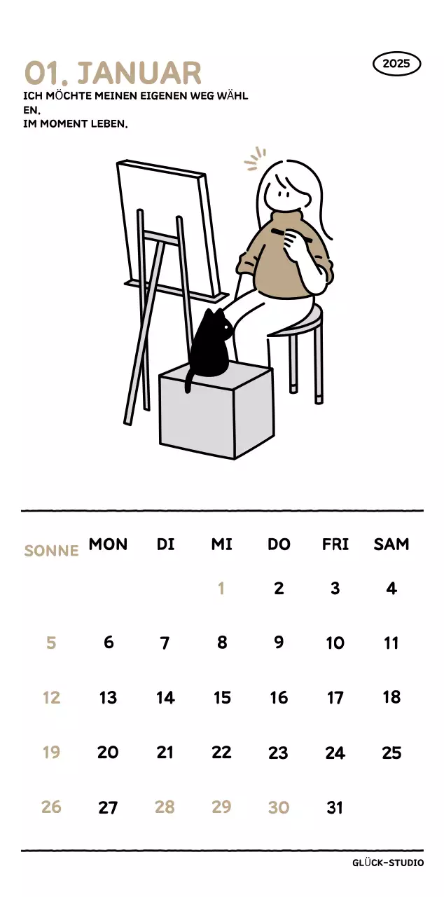 Illustrierter Kalender mit schönem Linienstil