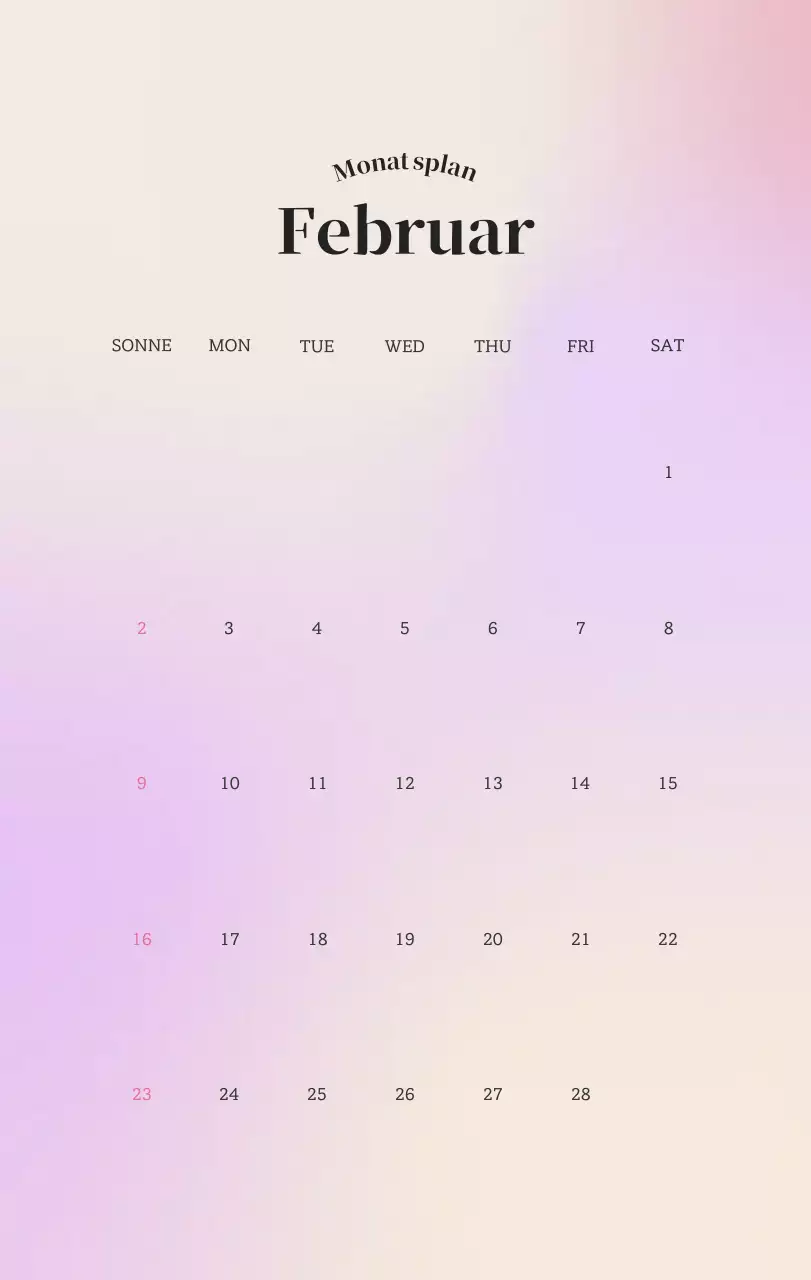Minimalistischer Kalender mit Farbverlauf