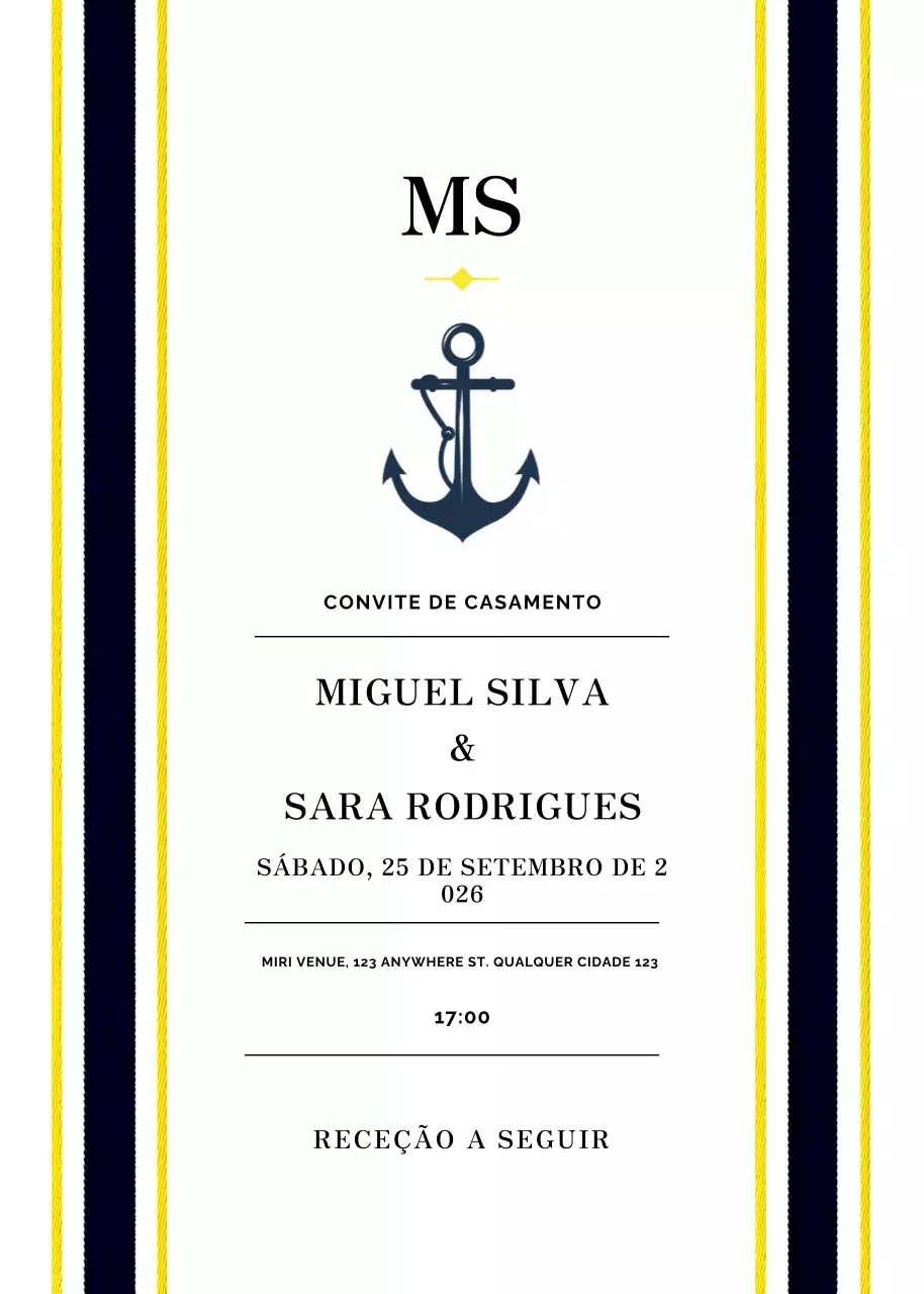 convite de casamento clássico da marinha