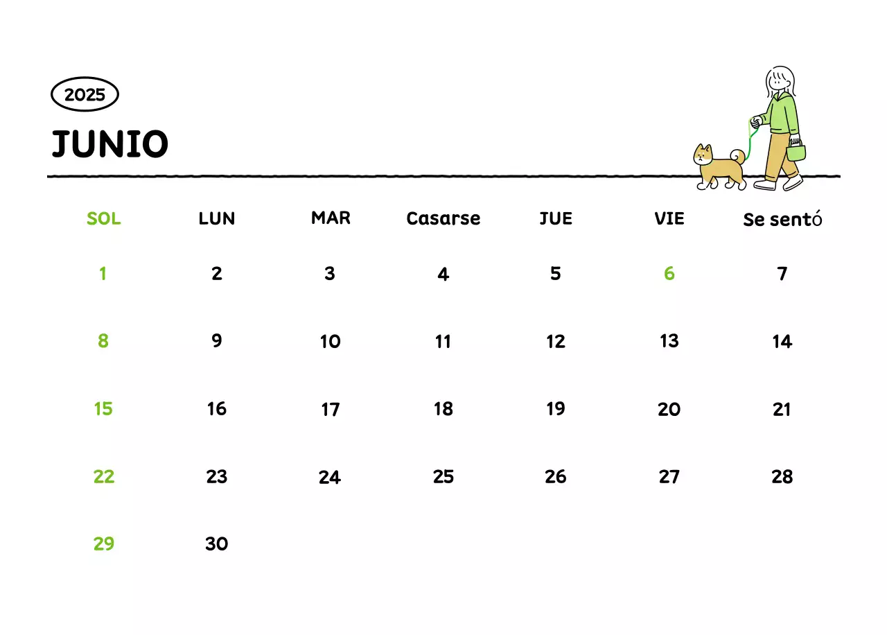 Calendario ilustrado con un bonito estilo de líneas